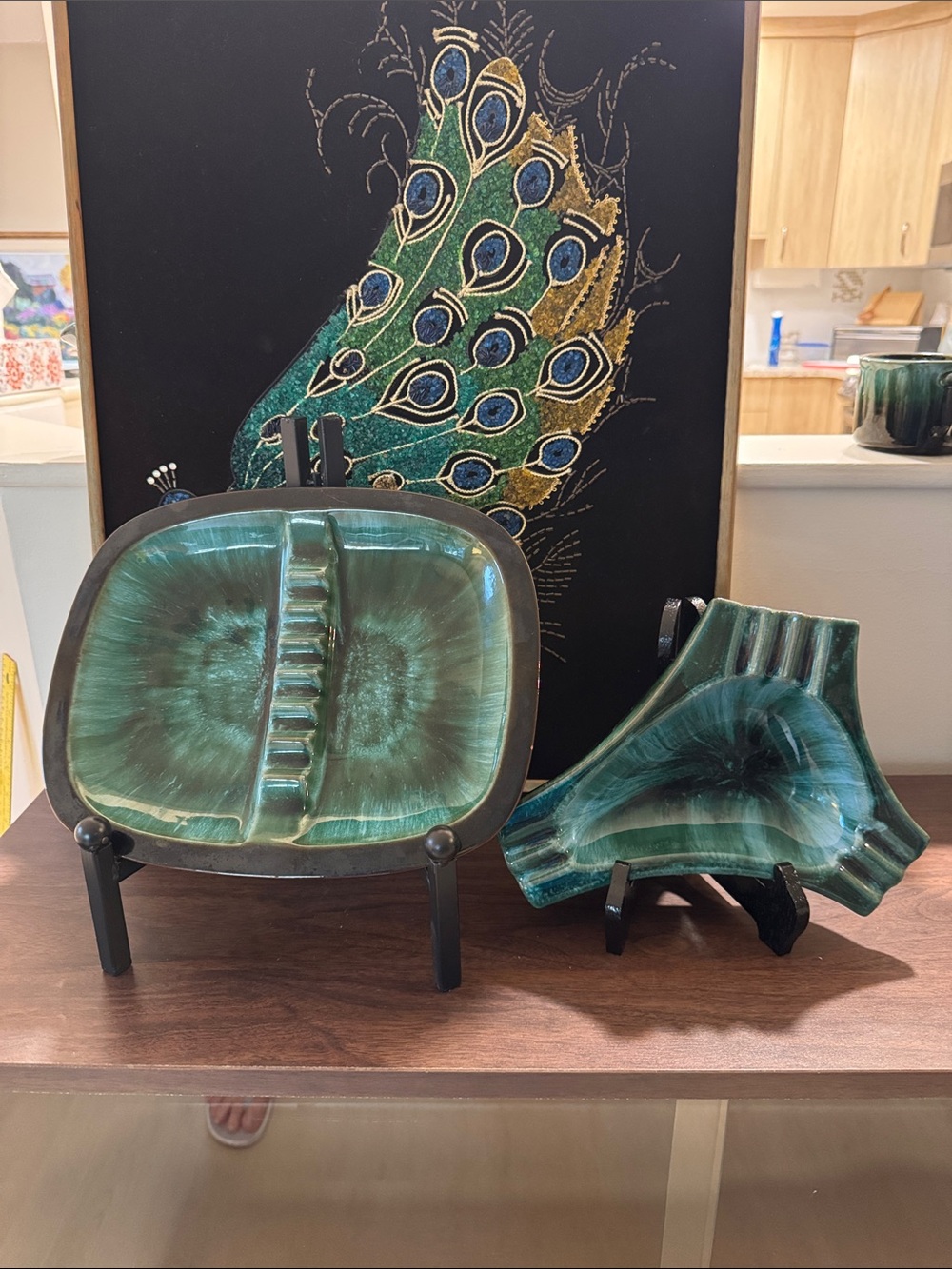 Vintage Blue Mountain Pottery Ashtray Set of 2 | MCM Green Drip Glaze Canada